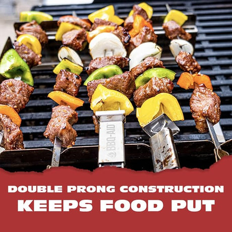 BBQ-AID Premium Barbecue Metal Skewers for Kabobs with Quick Release - Double Pronged, Stainless Steel Metal Skewer for