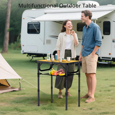 2ft Camping Table Foldable with Storage Net, 3 Adjustable Heights Aluminum Small Folding Table, Lightweight, Portable