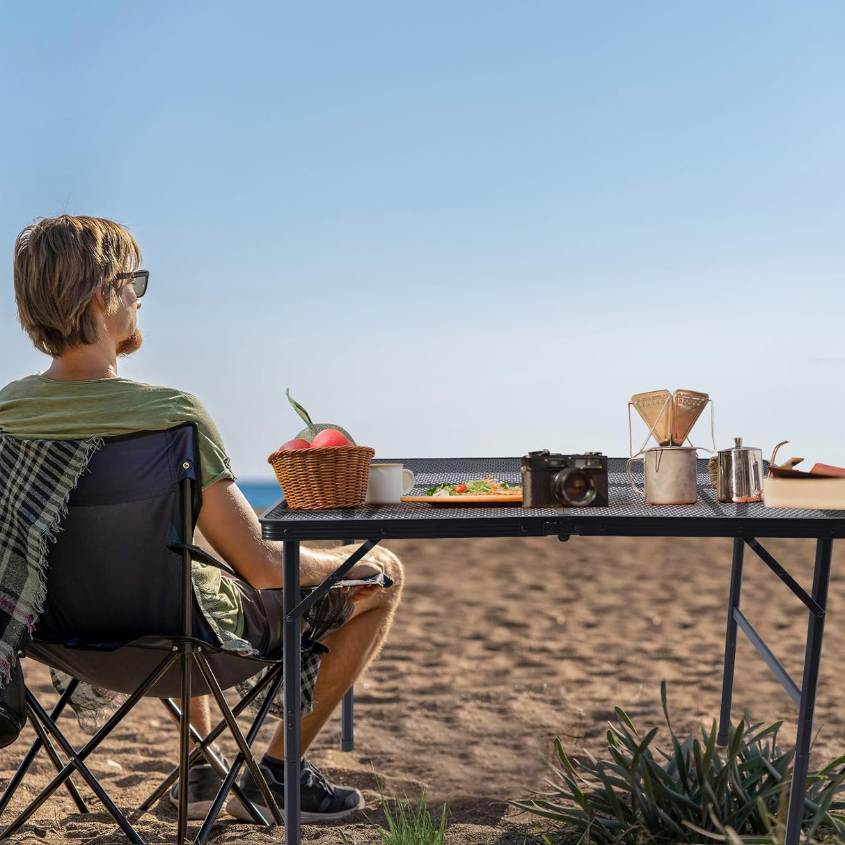 3x2 FT Folding Grill Table, Portable Camping Table for Outside, Adjustable Height Folding Table with Desktop & Mesh Bag,
