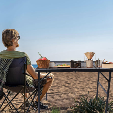 3x2 FT Folding Grill Table, Portable Camping Table for Outside, Adjustable Height Folding Table with Desktop & Mesh Bag,