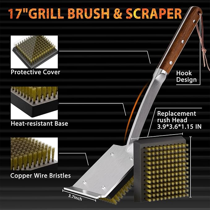 ENLOY Copper Wire Grill Brush Replacement Head, Grill Cleaning Bristle Brush with 4 Screws, BBQ Cleaning Replacement Brush