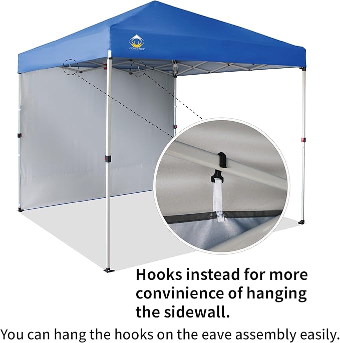 CROWN SHADES 8x8 Pop Up Canopy with 1 Side Wall - Beach Tent with One Push Setup - Outdoor Sun Shade for Events, Parties,