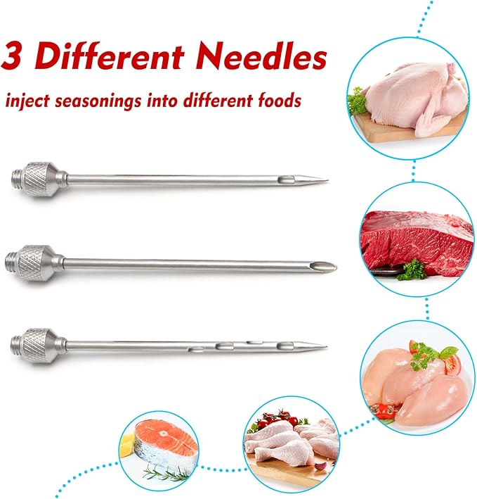 TGE-V 1-oz Plastic BBQ Marinade Injector Kit, Turkey Injector Syringe (3 Stainless Steel Meat Needles + 3 Replacement O