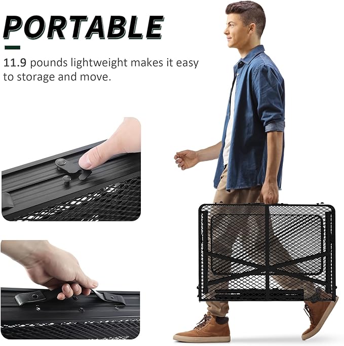 Folding Table with 2 Wing Panels, 3x2 FT Camping Table with Mesh Desktop,Height Adjustable Folding Grill Table with Mesh