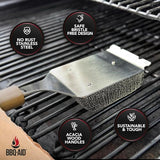 BBQ-AID Bristle Free Grill Brush and Scraper for Barbecue - Extended Large Wooden Handle With Replaceable Head - No Scratch