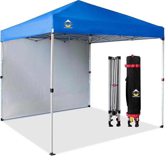 CROWN SHADES 8x8 Pop Up Canopy with 1 Side Wall - Beach Tent with One Push Setup - Outdoor Sun Shade for Events, Parties,