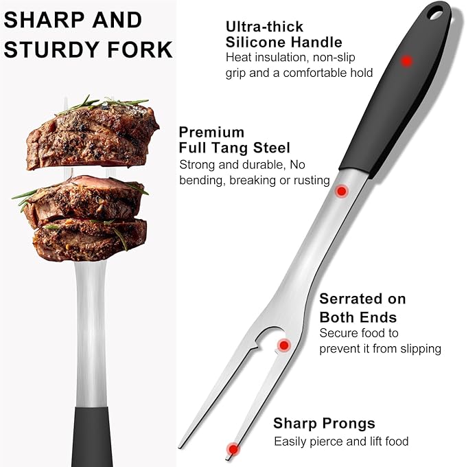 Grill Tools BBQ Accessories Set of 2, 15.8'' Heavy Duty Stainless Steel Grill Utensils with Grill Spatula and Fork, Full