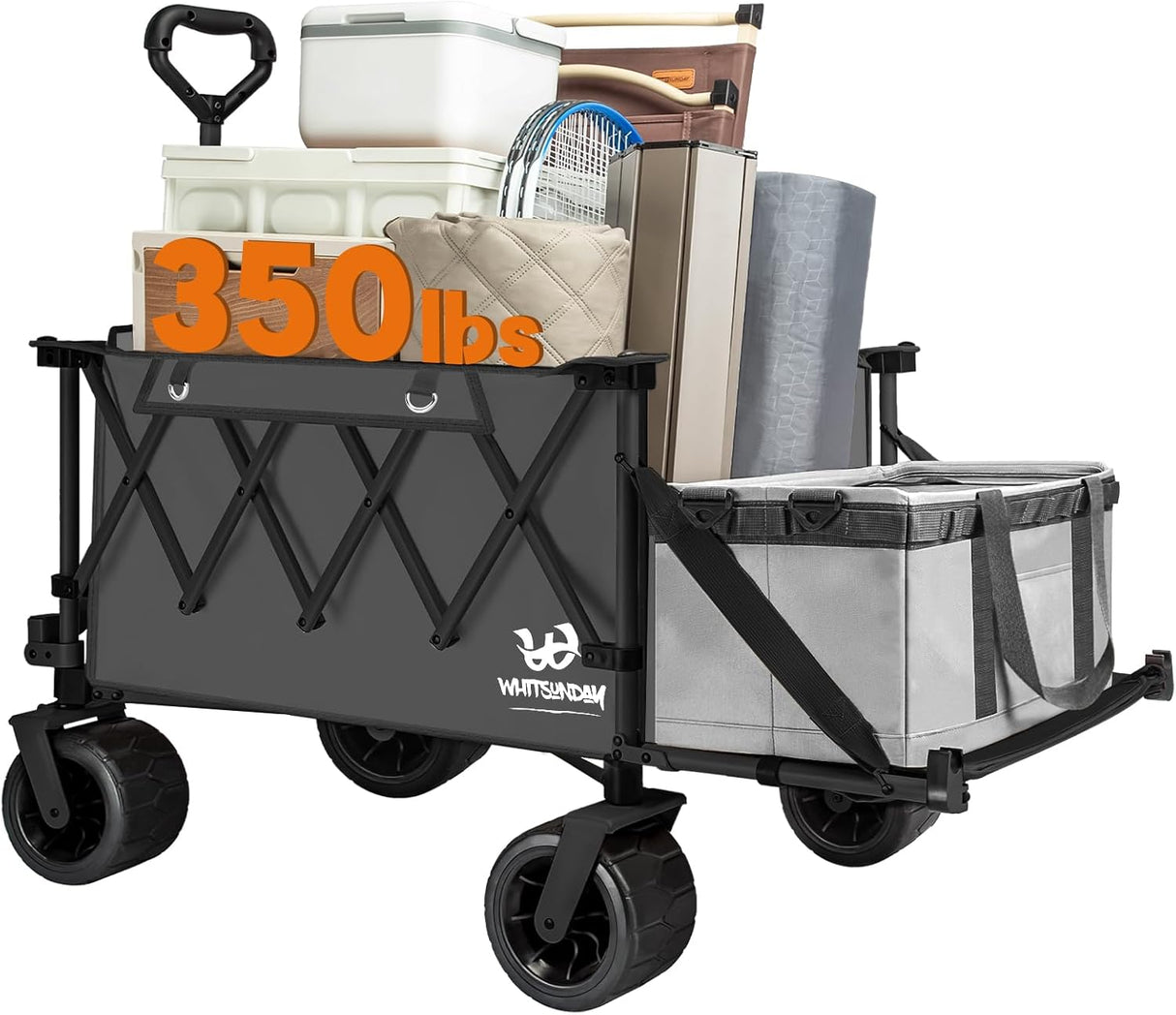 Whitsunday Collapsible Folding Wagon Heavy Duty Utility Beach Wagons with Opened Tailgate and All-Terrain Wheels for