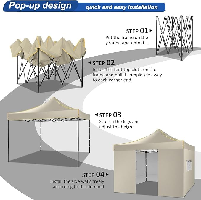 COBIZI 10x10 Heavy Duty Pop up Canopy with 4 Removable Sidewalls, Canopy Tent with Portable Bag, Ez Pop up Tent Commercial
