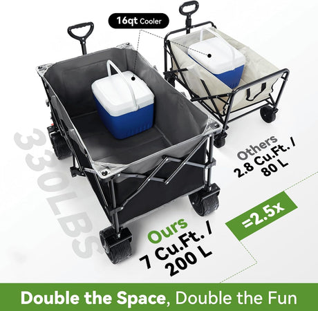 Hikenture Collapsible Wagon Cart, 330lbs Capacity Beach Wagons with Big Wheels for Sand, Heavy Duty Foldable Cart with