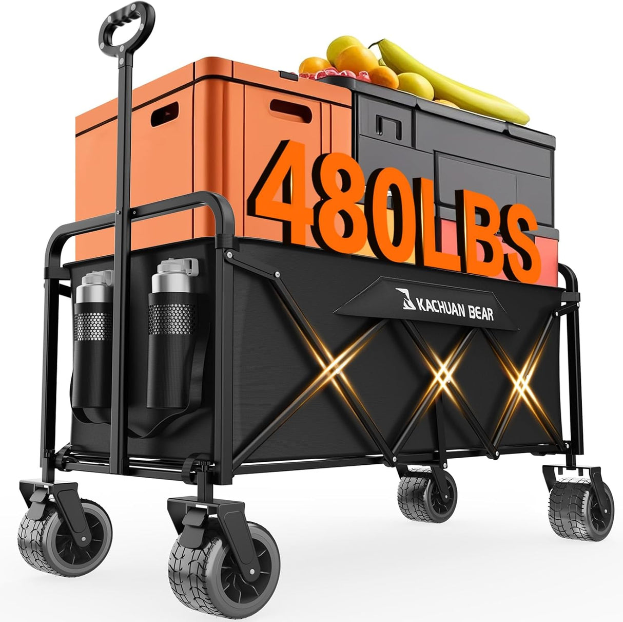 300L Large Collapsible Wagons Carts with Big All-Terrain Beach Wheels, Foldable Shopping Wagon Cart, Heavy Duty 480lbs Load,
