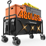 300L Large Collapsible Wagons Carts with Big All-Terrain Beach Wheels, Foldable Shopping Wagon Cart, Heavy Duty 480lbs Load,