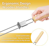 Skewers for Grilling, 17" (6 Pcs) Wooden Handle Double Pronged Stainless Steel Flat Kabob Skewers with Push Bar, Reusable