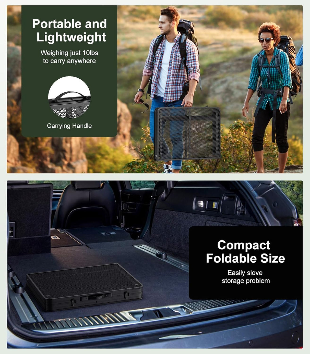 Foldable Grill Table with Mesh Desktop, 200lbs 3Ft Portable Folding Table, Height Adjustable Metal Table for Ourdoor,