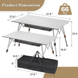 Athena Collection Foldable Camping Table, 47" Aluminum Outdoor Folding Camp Table with Mesh Layer Telescopic Legs and Carry