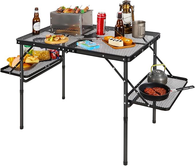 REDCAMP 36x24 Folding Grill Table for Outside with 2 Side Tables, Lightweight Portable Metal Aluminum Outdoor Grill Table