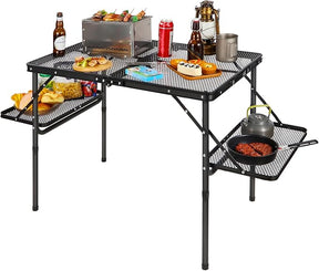 REDCAMP 36x24 Folding Grill Table for Outside with 2 Side Tables, Lightweight Portable Metal Aluminum Outdoor Grill Table
