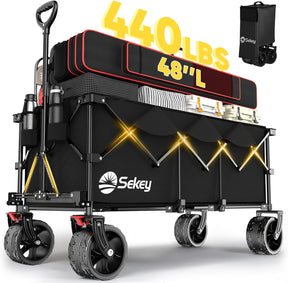 Sekey 48''L Collapsible Foldable Extended Wagon with 440lbs Weight Capacity, Heavy Duty 300L Folding Utility Garden Cart