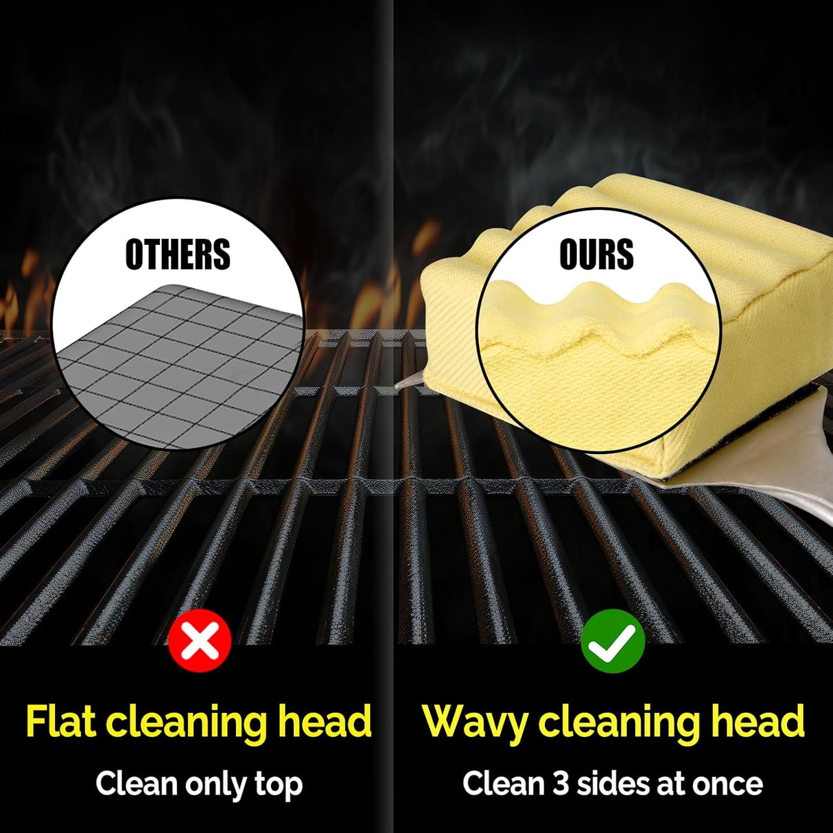 Bristle-Free Steam Grill Brush,with Extended Luxurious Rosewood Handle,Unique Seamless-Fit Scraper Tool,BBQ Replaceable