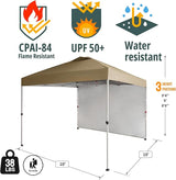 CROWN SHADES 10x10 Pop Up Canopy with 1 Side Wall - Beach Tent with One Push Setup - Outdoor Sun Shade for Events, Parties,