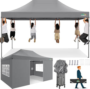 COBIZI 10x15 Heavy Duty Pop up Canopy Tent with 4 sidewalls Commercial Outdoor Canopy Wedding Party Tents for Wedding All