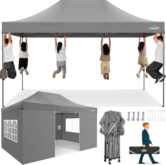 COBIZI 10x15 Heavy Duty Pop up Canopy Tent with 4 sidewalls Commercial Outdoor Canopy Wedding Party Tents for Wedding All