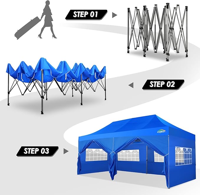 COBIZI 10x20 Canopy with Sidewalls, Heavy Duty Party Tent Pop up carpas para Fiestas, Tents for Parties, Wedding, Outdoor Ez