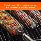 Kabob Grilling Baskets - Set of 3 Stainless Steel BBQ Baskets (12" x 2" x 2") with Removable Handle and Latching Lid - Great