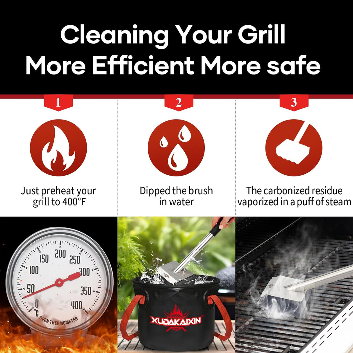 Steam Grill Brush Bristle Free,[Ultra Safe & Efficient] Grill Cleaner for Outdoor Grill,BBQ Replaceable Scraper Cleaning