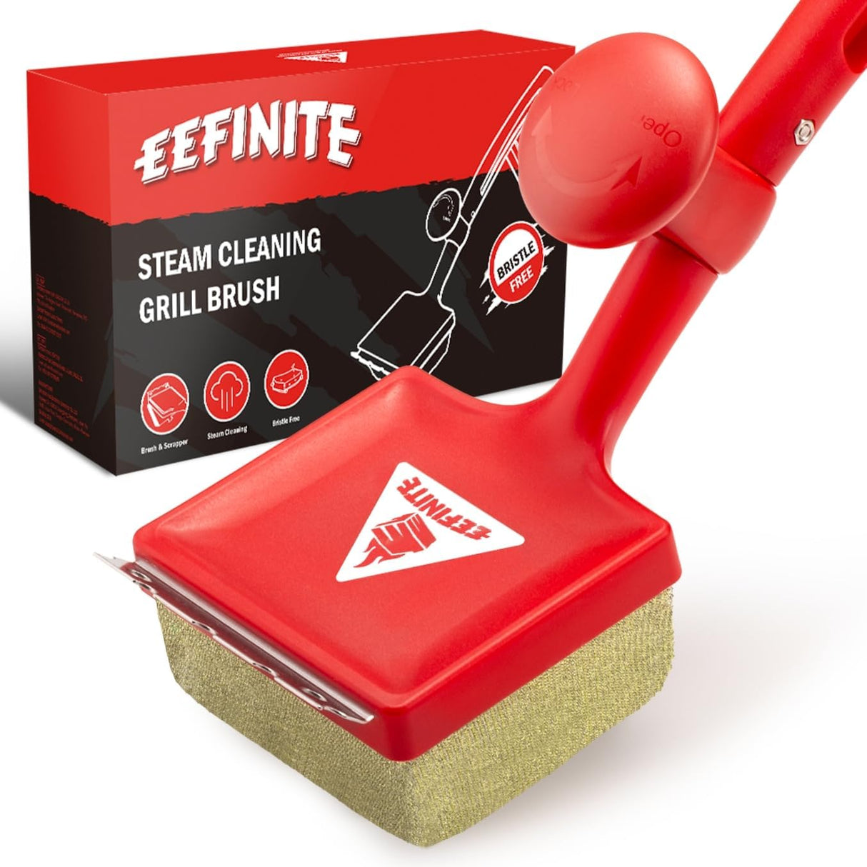 BBQ Grill Cleaner Brush, EEFINITE Steam Grill Brush for Outdoor Grilling with Replacement Scrub Sponge + Superior Scraper,