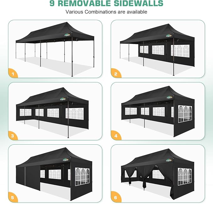 COBIZI 10x30 Pop Up Canopy Tent Heavy Duty with 8 Removable Sidewalls, Commercial Portable Tents for Parties Ez Up Canopy