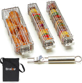 Kabob Grilling Baskets - Set of 3 Stainless Steel BBQ Baskets (12" x 2" x 2") with Removable Handle and Latching Lid - Great