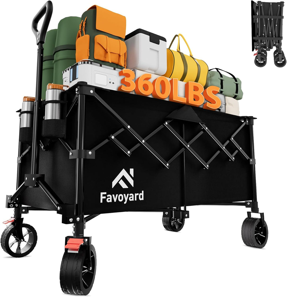 Favoyard Extra Large Collapsible Wagon Carts Foldable 360LBS Heavy Duty Beach Wagons with Big Wheels & Brakes Portable