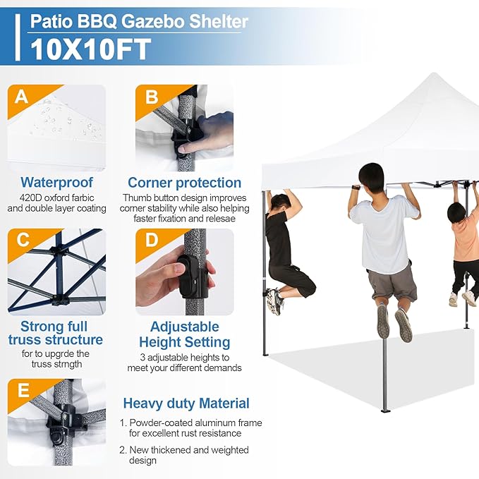 COBIZI 10x10 Pop Up Canopy Tent 10x10 Easy up Canopy, Heavy Duty Outdoor Canopy UPF 50+ All Weather Waterproof Instant Party