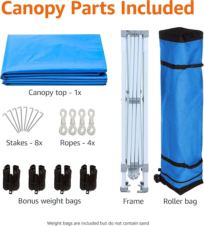Amazon Basics Outdoor Pop Up 10 x 10 Canopy Tent for Events, Portable with Easy Setup, Includes Wheeled Carry Bag, 8 Pegs, 4