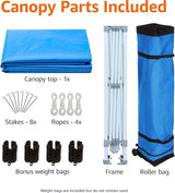 Amazon Basics Outdoor Pop Up 10 x 10 Canopy Tent for Events, Portable with Easy Setup, Includes Wheeled Carry Bag, 8 Pegs, 4