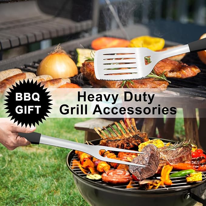 Grill Tools BBQ Accessories Set of 2, 15.8'' Heavy Duty Stainless Steel Grill Utensils with Grill Spatula and Fork, Full
