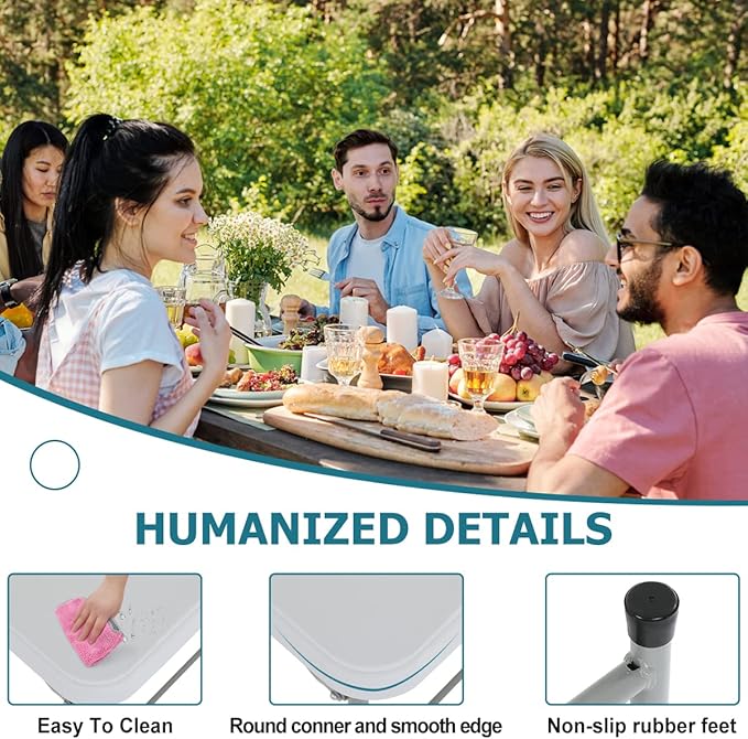 4FT Folding Table, Height Adjustable Table, Heavy Duty Plastic Tables Portable Fold-in-Half Utility Table w/Handle & Lock