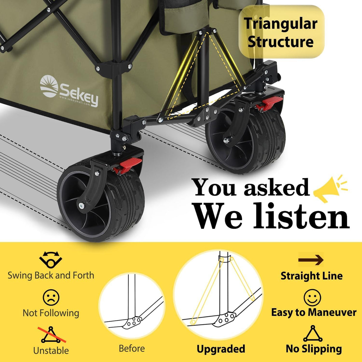 Sekey 48''L Collapsible Foldable Extended Wagon with 440lbs Weight Capacity, Heavy Duty 300L Folding Utility Garden Cart