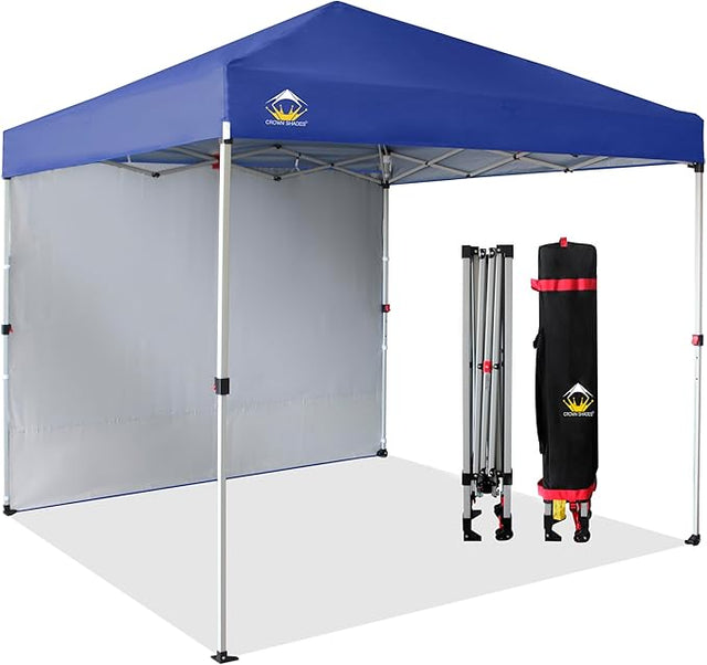 CROWN SHADES 8x8 Pop Up Canopy with 1 Side Wall - Beach Tent with One Push Setup - Outdoor Sun Shade for Events, Parties,