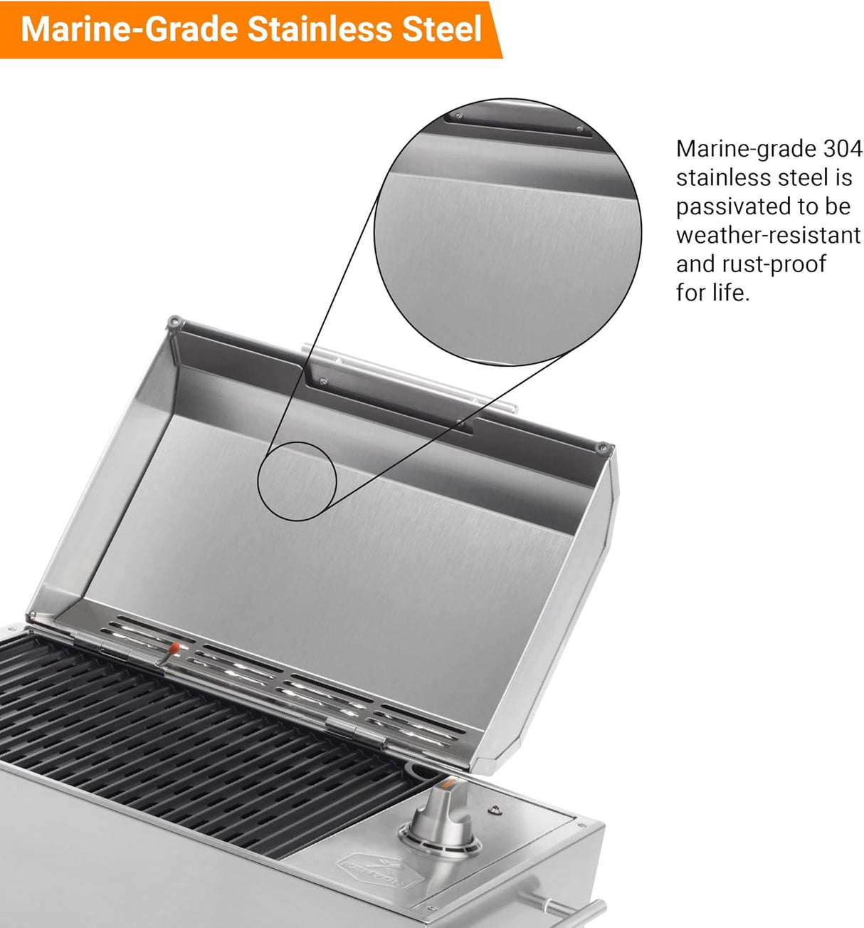 Kenyon B70200 City Grill, Portable Grill, Stainless Steel, Single Burner, Knob Control, Faceted Lid, UL Approved For Use