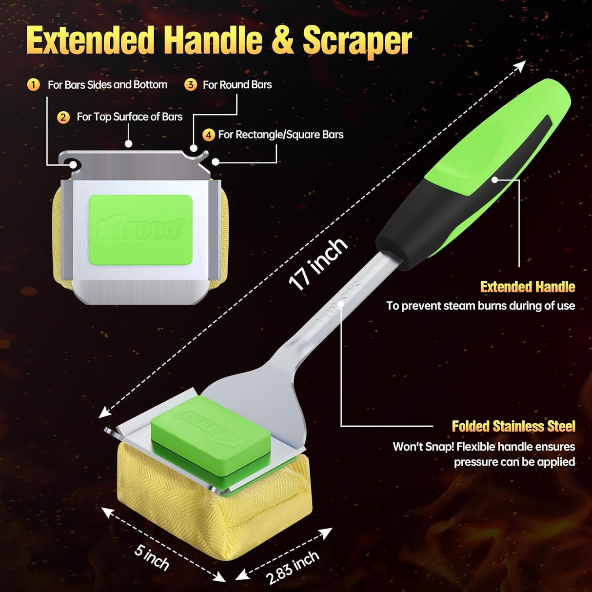 Grill Brush Bristle Free for Outdoor Grill, Steam Grill Cleaning Brush Replaceable BBQ Cleaner Brush Head,Extended Handle,
