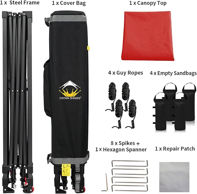 CROWN SHADES 10x10 Pop Up Canopy Tent - Patented Center Lock One Push Instant Outdoor Canopy Beach Tent with STO-N-Go Bag 8
