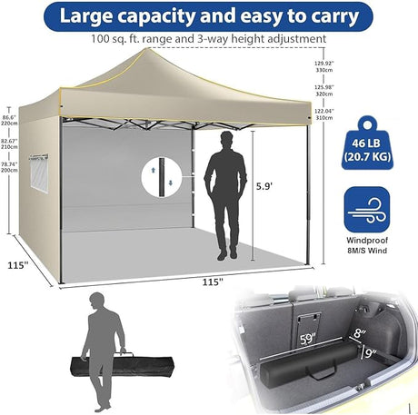 COBIZI 10x10 Heavy Duty Pop up Canopy with 4 Removable Sidewalls, Canopy Tent with Portable Bag, Ez Pop up Tent Commercial