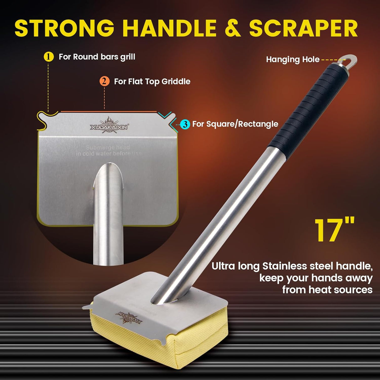 Grill Brush Bristle Free,BBQ Replaceable Scraper Cleaning Head,Safe Grill Accessories for Cast Iron Grates/Porcelain/Weber