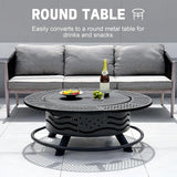 42 Inch Fire Pit with 2 Cooking Grates, Outdoor Wood Burning BBQ Grill Firepit Bowl with Cover Lid, Steel Round Table for