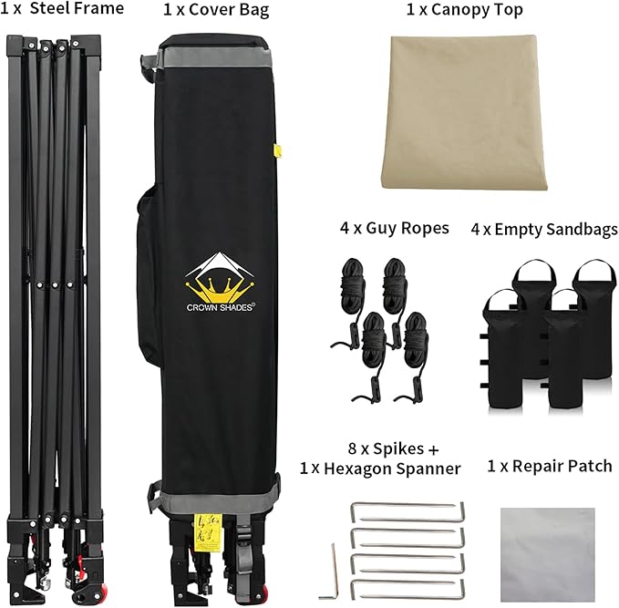 CROWN SHADES 10x10 Pop Up Canopy Tent - Patented Center Lock One Push Instant Outdoor Canopy Beach Tent with STO-N-Go Bag 8