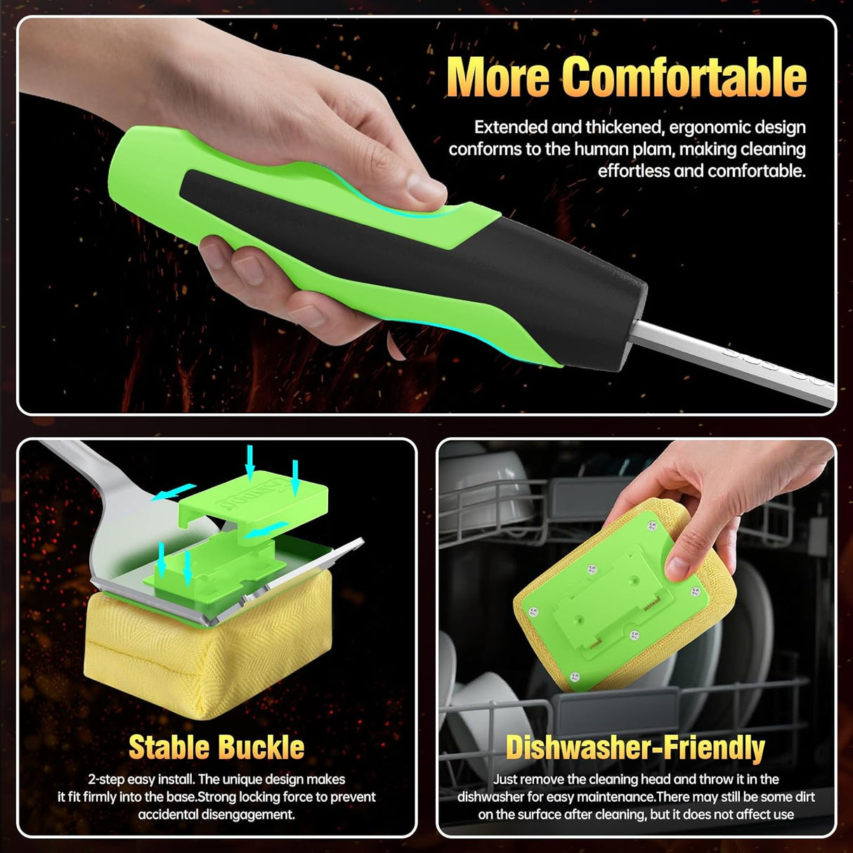 Grill Brush Bristle Free for Outdoor Grill, Steam Grill Cleaning Brush Replaceable BBQ Cleaner Brush Head,Extended Handle,