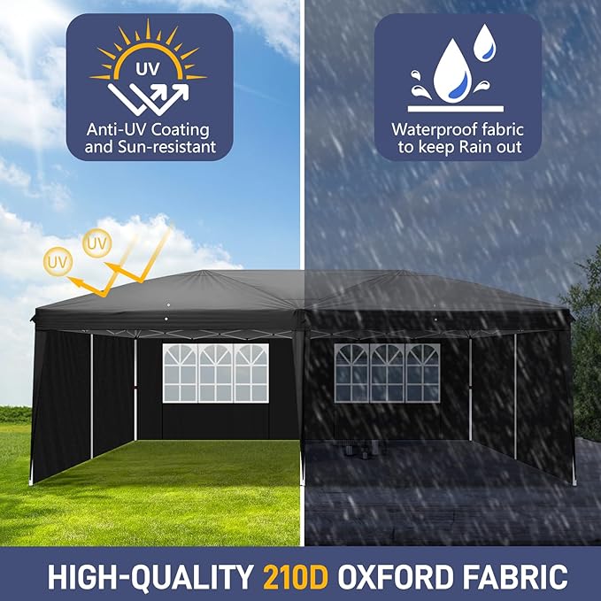 Outvita 10x20ft Pop Up Canopy Tent, Outdoor Instant Shelter Folding Canopy with 6 Side Walls and Carry Bag for Commercial