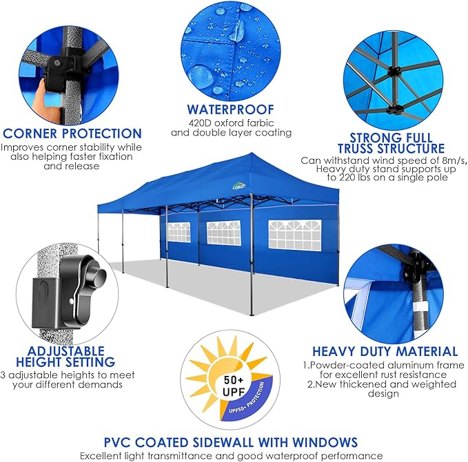 COBIZI 10x30 Pop up Canopy Tent 10x30 Canopy with Sidewalls, Heavy Duty Party Tent Tents for Parties, Foldable UPF 50+